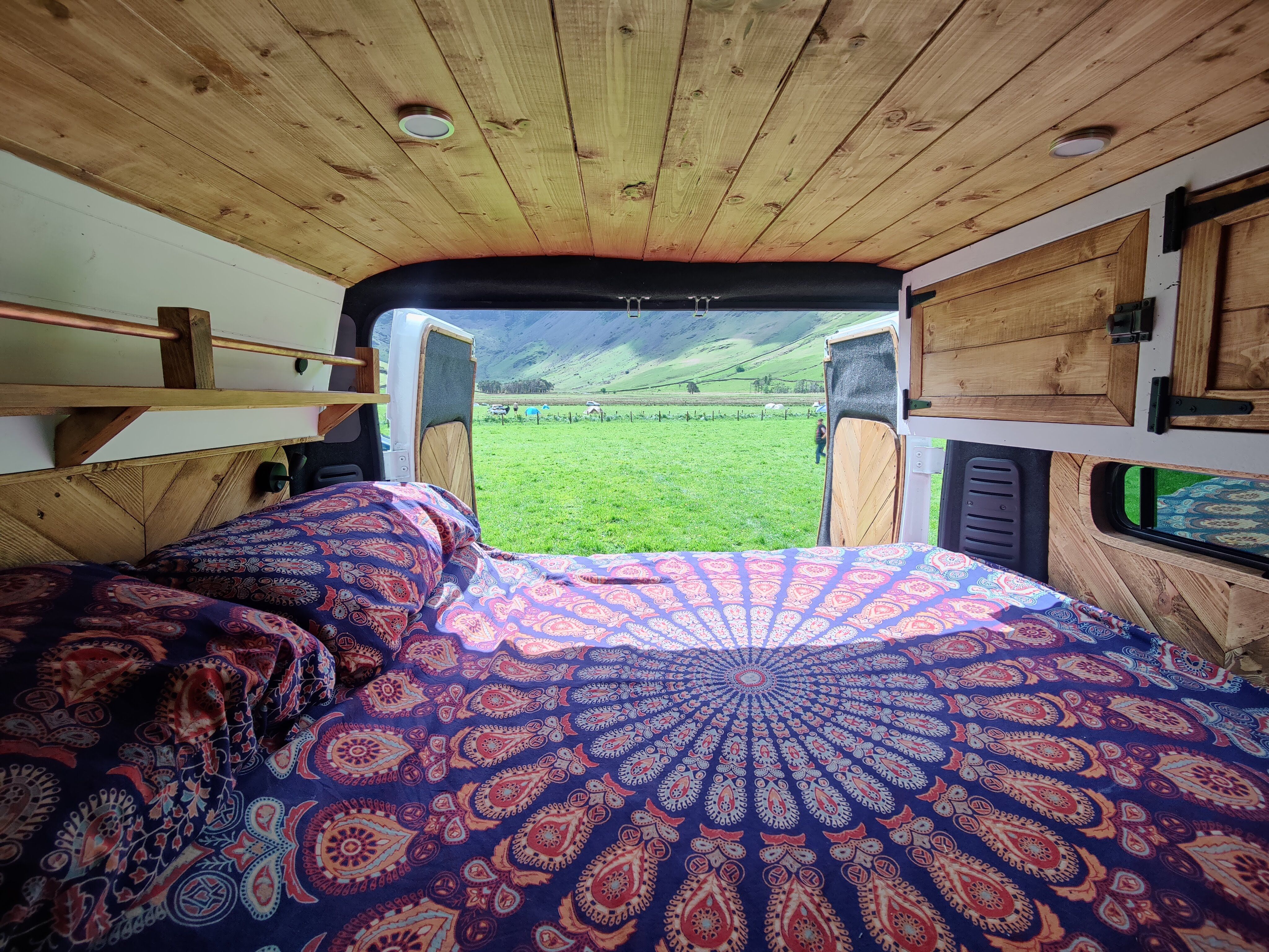Crafted joinery detail inside a converted van
